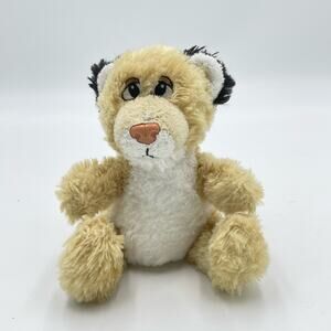 Small 5" Lion Cat Plush Tan with Black Tail Ears Plastic Pink Nose Sitting